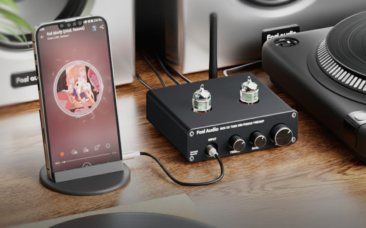 Pokrętła Treble i Bass na urządzeniu Fosi Audio BOX X3